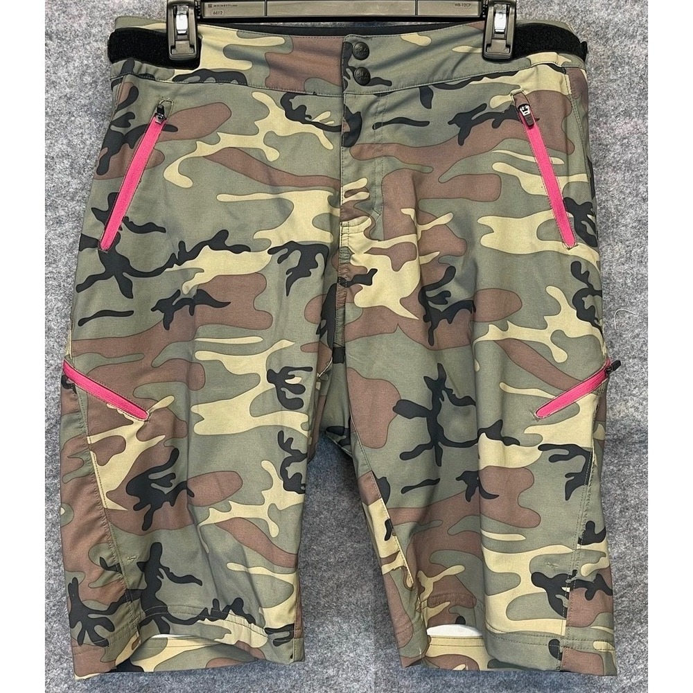 ZOIC Navaeh Mountain Bike Shorts Womens XL Green Camo Pink Padded Liner MTB 4412